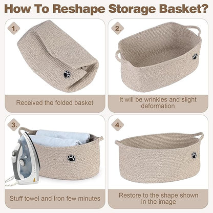 Optish Dog Toy Basket, Toy Box and Bin for Dog Cat Storage, 19.7" X 11" X 7.9" (30L) Large Woven Rope Basket for Blanket Storage, Living Room, Bedroom, Brown
