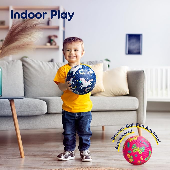 U&C Planet Playground Balls for Toddlers 1-3, 2 Pack 6 inch 8.5 inch Kickball for Kids Outdoor Indoor, Catoon Rubber Balls with Pump, Child Gift for Boys Girls 1-3 3-5 5-10