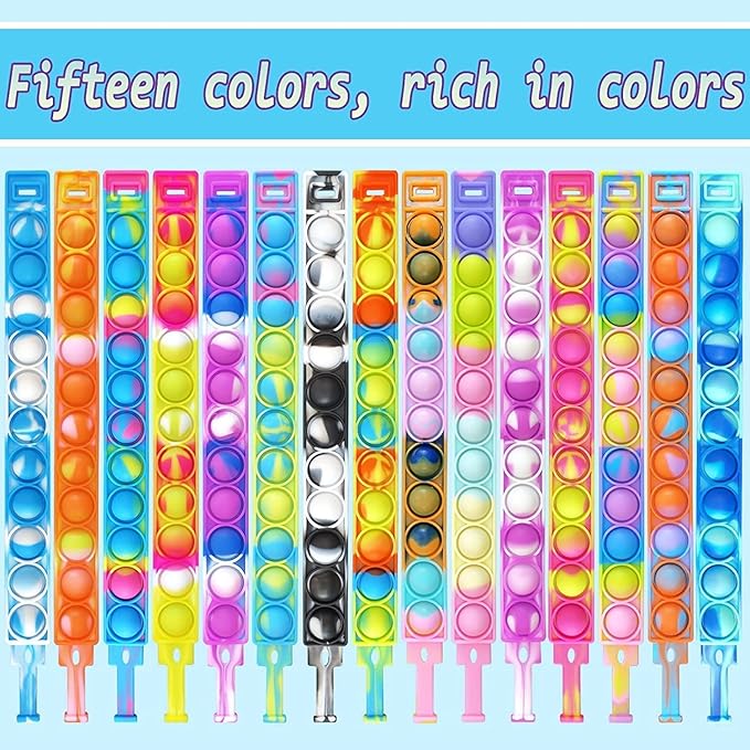 120 Pcs Random Pop Fidget Toy Fidget Bracelet, Sensory Toys，Mochi Squishies，Wearable Push Poping Bubble Sensory Toys Stress Relief Finger Press Silicone Wristband for Kids and AdultsADHDAutism Anxiety