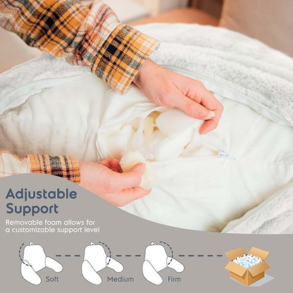 Nestl Fur Reading Pillow, Stylish Back Pillow for Bed Sitting Up, Faux Fur Bed Chair Pillow with Arms, Reading Pillows for Sitting in Bed Adult & Kids, Sit Up Back Support Pillow for Bed Rest - White