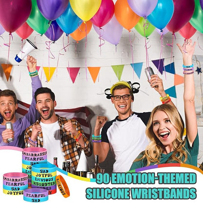 Ecally 90 Pcs Emotional Party Decoration Bracelets Assorted Emoticon Silicone Bracelet Emotional Theme Rubber Wristband Emotional Party Favors Bracelets for Birthday Party Gift Supplies