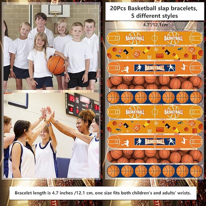 Basketball Party Favors, 150Pcs Basketball Party Supplies Gift Set for 20 Kids Students, Including Basketball Stree Balls, Gift Bags, Silicone Wristbands Basketball Theme Stickers, Erasers