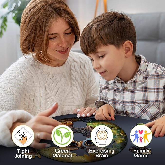 Wooden Jigsaw Puzzles for Kids Ages 4-6, 50 Piece Unique Shape Animal Theme Puzzle - Preschool Learning Educational Toys for Kids 3+, Valentines Day Birthday Easter Gifts for Kids Girls Boys (owl)