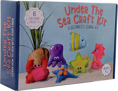 Kid Craft Felt Kit - 6 Cute Sea Animals Beginners Sewing Kits - Little Kids Ages 7 to 12 - Easy Childrens First Sew Kit - Great for Travel - Fun Beginning DIY Crafting for Girls and Boys