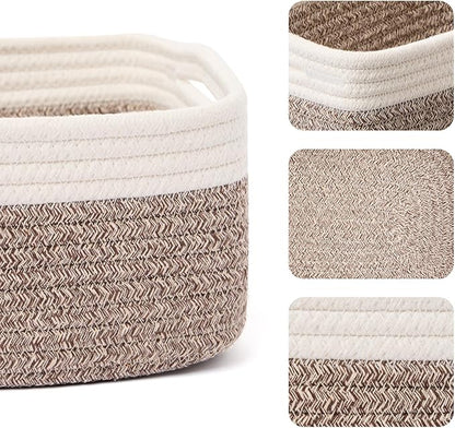 MiniArk Small Storage Baskets for Organizing | Closet Organizer Bins | Shelf Toy Basket | Woven Rope Baskets | Cube Decorative Box | Shallow Basket | 13x8.5x5.1” | 3 Packs White Brown