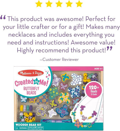 Melissa & Doug Created by Me! Butterfly Beads Wooden Bead Kit, 120+ Beads for Jewelry-Making