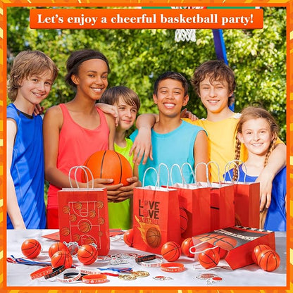 98 Pcs Basketball Party Favors Set for Kid Boy Basketball Team Gift Bulk 12 Basketball Medals 12 Paper Gift Goodie Bag 12 Foam Basketball 50 Stickers 12 Wristband for Classroom Reward Prizes Birthday