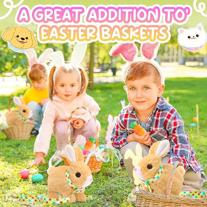Tagitary Easter Plush Bunny Toys Electronic Bunny Toy with Sounds,Wiggling Ears,Hopping,Twitching Mouth and Nose,Interactive Rabbit Toy for Kids with Leash,Easter Birthday Gift for Toddlers
