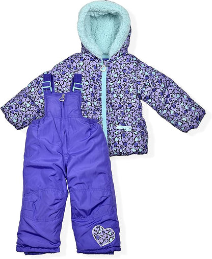 Arctic Quest Little Girls Bib Snow Pants and Ski Jacket Water-Resistant Snowsuit For Kids Winter Jacket For Girls
