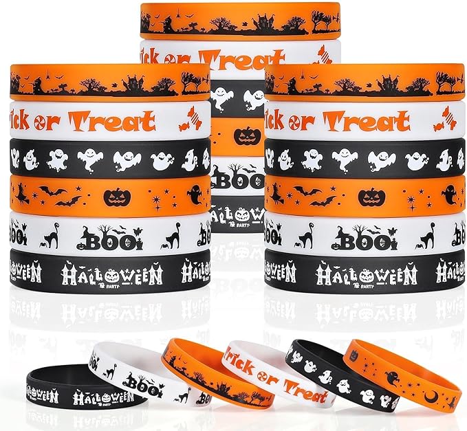 Halloween Rubber Bracelets 30 PCS Bulk Halloween Party Favors for Kids Supplies Silicone Wristbands for Gifts Toys Trick or Treat Goodie Bag Fillers Student Classroom Prizes for Kids Teens Girls Boys