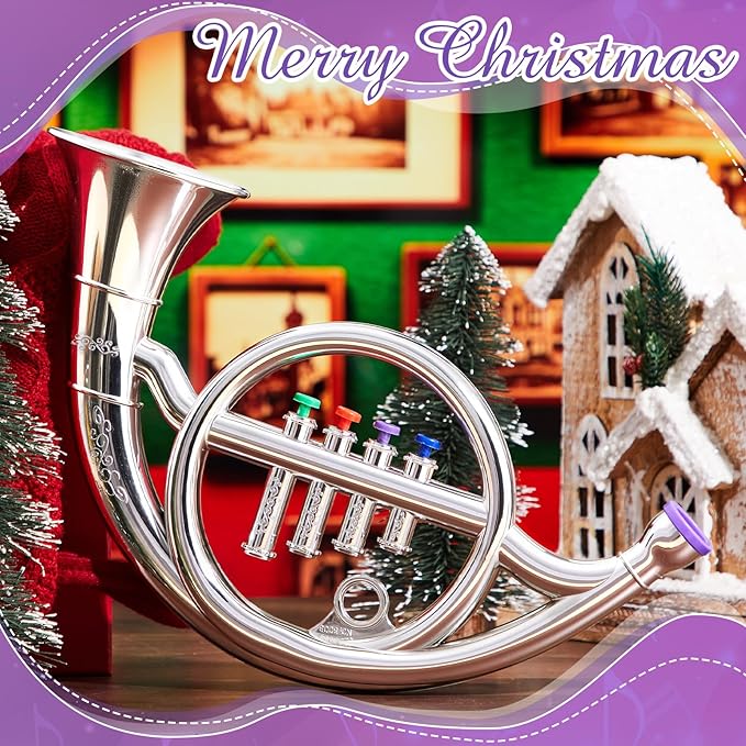 Lewtemi Silver Horn Musical Instruments Toy for Kid Toddler Fake Plastic Preschool Music Toy Gift Portable Wind Instrument Early Educational Teaching Songs Gifts for Toddlers Children