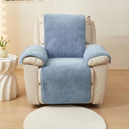 vctops Sherpa Fleece Recliner Chair Cover Super Soft Warm Plush Sofa Slipcover Furniture Protector Non Slip Washable Reclining Chair Cover for Kids, Pets (Blue,30"x91")