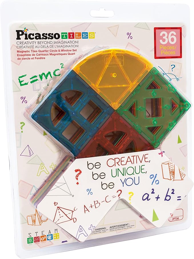 PicassoTiles Magnetic Building Block Quarter Round and Window Set Magnet Construction Toy Educational Kit Engineering STEM Learning Playset Child Brain Development Stacking Blocks Playboards