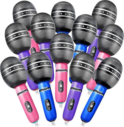 Zhanmai Inflatable Microphones for Kpop Birthday Party Blow up Fake Microphone Prop Toy for Rock Star Musical Singer Concert Karaoke 80s 90s Movie Party Supplies(12 Pieces,Vibrant Color)
