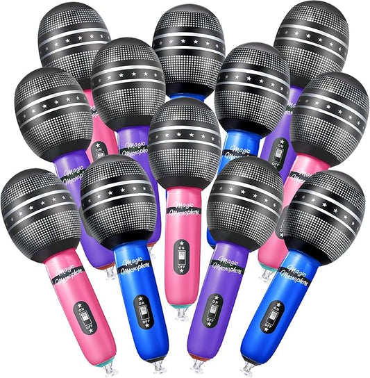 Zhanmai Inflatable Microphones for Kpop Birthday Party Blow up Fake Microphone Prop Toy for Rock Star Musical Singer Concert Karaoke 80s 90s Movie Party Supplies(12 Pieces,Vibrant Color)
