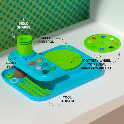 Discovery™ Pottery Studio Motorized Clay Art Station – Complete Set with Pottery Wheel, 3 Molds, Tools, Paints, & Air-Dry Clay for Kids| Arts and Crafts Toy for Boys Girls| Art Supplies Activity Kit
