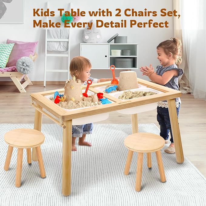 WINGYZ Sensory Table and Chair Set, 3 in 1 Kids Table for Play Study Art Dining Toys Storage, Sensory Activity Tables for Toddler with Storage Bins, Children's Gifts for Boys and Girls