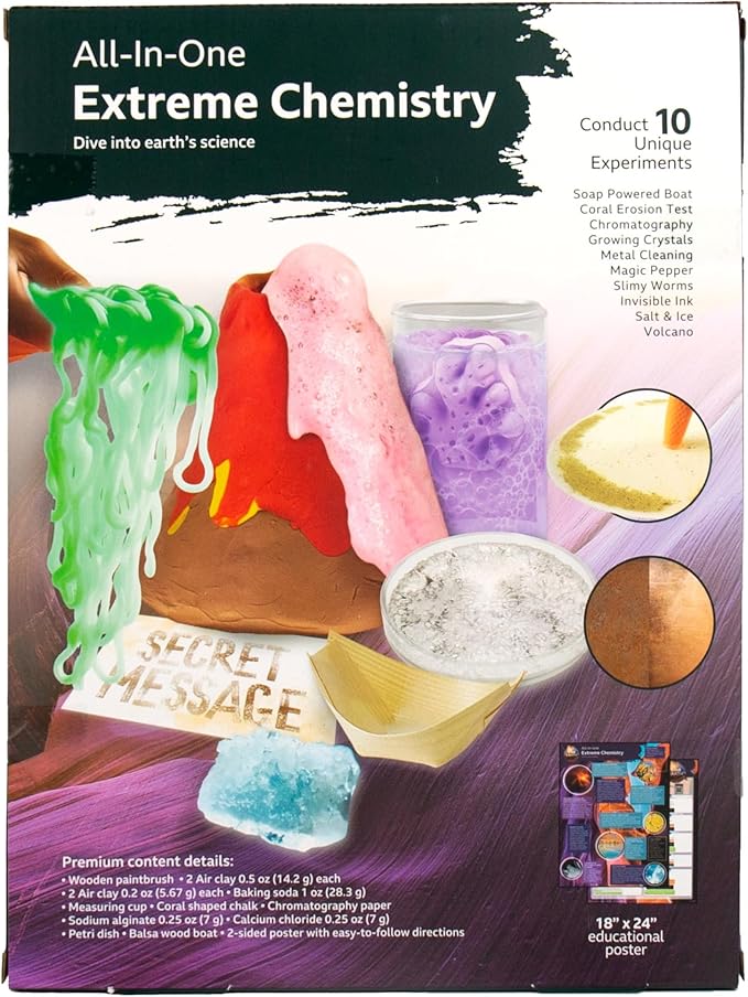 BBC Earth All-in-One Extreme Chemistry, Conduct 10 Science Experiments Including Color Science, Erupting Volcano, Acid & Base Chemistry, Learning & Education Toys, Science Experiments for Kids 6-8