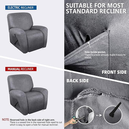 molasofa Recliner Chair Covers - 4 Pieces Leather Like Large Recliner Chair Covers with Pocket Waterproof Non Slip Stretch Recliner Slipcover for Lazy Boy Recliner Chair Washable (Light Grey)