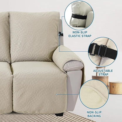 SYSLOON Water Resistant Loveseat Recliner Chair Cover 2 Piceces,Heavy Duty Non Slip Recliner Chair Cover, Washable Recliner Chair Cover, Living Room Recliner Cover with Pocket for Kids,Pets,Beige