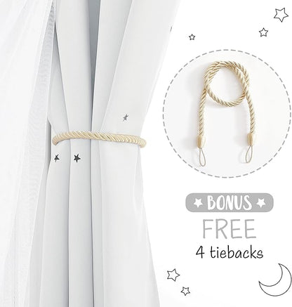 NICETOWN Double Layer Room Darkening Curtains 95 Inch Length 1 Pair for Girls Nursery Bedroom Grommet Blackout Curtains with Sheer Overlay, 52" W x 95" L, Greyish White