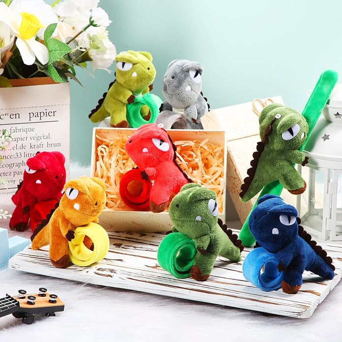 Lenwen 8 Pcs Stuffed Animal Slap Bracelets for Kids Plush Animals Slap Bracelets Bulk Cute Tiger Giraffe Turtle Koala Bracelets Wrist Animals for Girls Boys Valentine's Day Party
