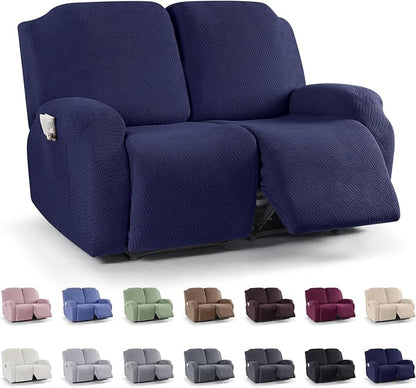 KinCam Recliner Covers, Stretch Reclining Chair Covers, Recliner Sofa Slipcovers Stripe Jacquard Recliner Couch Covers Furniture Protector Covers for Pet Kid (2 Seater, Dark Blue)