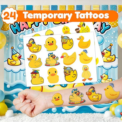 48PCS Duck Party Favors - 24PCS Temporary Tattoos & 24PCS Slap Bracelets - Cute Birthday Party Supplies, Decorations, Baby Shower Gifts, Classroom Prizes, and Rewards for Boys & Girls
