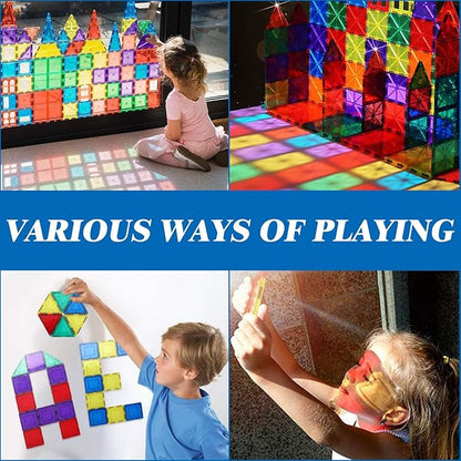 100PCS Magnetic Tiles Blocks for Kids Ages 3-5 4-8,STEM Learning Educational Preschool Magnet Building Toys for Toddlers,Christmas Birthday Gifts Toys for 3 4 5 6 7 8+ Year Old Boys Girls