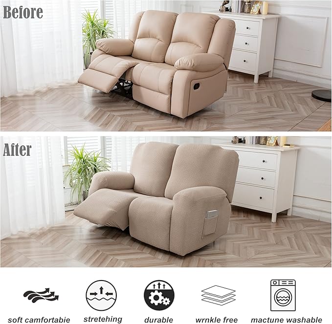 Genina Recliner Loveseat Cover Stretch Couch Covers Sofa slipcover for 2 Seat Reclining Couch Thick Jacquard Furniture Protector (Taupe)