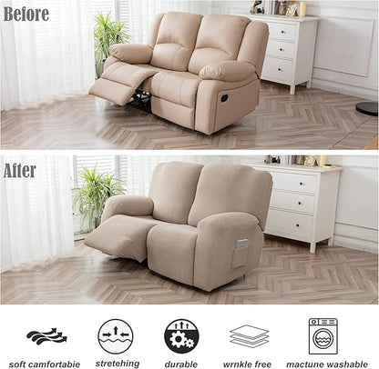 Genina Recliner Loveseat Cover Stretch Couch Covers Sofa slipcover for 2 Seat Reclining Couch Thick Jacquard Furniture Protector (Taupe)