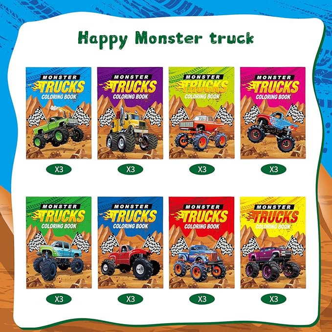 Honoson 24 Pcs Kids Coloring Books Animals Truck Coloring Books Bulk Jungle Animals Party Favors Mini DIY Art Drawing Book for Birthday Gifts Classroom Jungle Party Supplies (Truck Style)