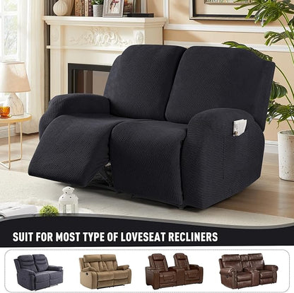 KinCam Recliner Covers, Stretch Reclining Chair Covers, Recliner Sofa Slipcovers Stripe Jacquard Recliner Couch Covers Furniture Protector Covers for Pet Kid (2XL Seater, Black)
