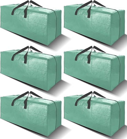 VELVETSURE 6 Pack Heavy Duty Large Moving Bags W/Backpack Straps - Strong Handles & Zippers, Storage Totes For Space Saving, Fold Flat, Alternative to Moving Box and Storage Bin, Teal