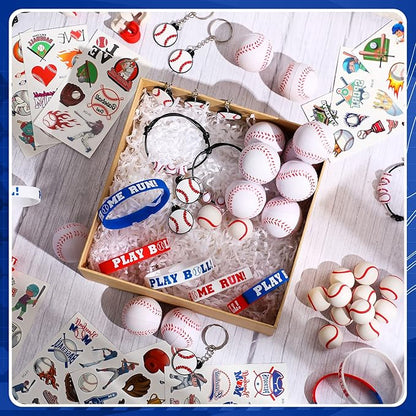 Aoriher Baseball Sport Party Favors for Kids, 15 Sets Sport Goodie Silicone Sport Bracelets Mini Stress Ball Keychain Temporary Tattoo Sticker Eraser for Sport Birthday Party Supplies Total 85 Pcs