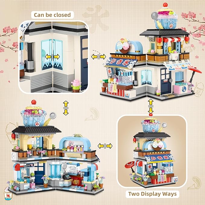 QLT Japanese Street View Ice Drink Shop Mini Building Blocks, Building Toys Model Set for Girls, Boys 6-12 Years Old, 668 PCS Simulation Architecture Construction Toy, Gift Idea for Kids Adults