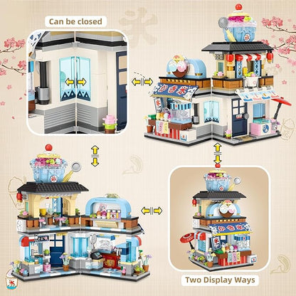 QLT Japanese Street View Ice Drink Shop Mini Building Blocks, Building Toys Model Set for Girls, Boys 6-12 Years Old, 668 PCS Simulation Architecture Construction Toy, Gift Idea for Kids Adults
