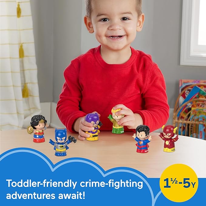 Fisher-Price Little People Toddler Toys DC Super Friends Crime-Fighting Figure Pack Set of 6 Characters for Pretend Play Ages 18+ Months (Amazon Exclusive)