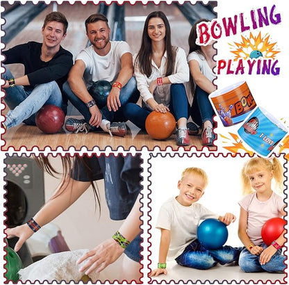 Marsui 48 Pcs Bowling Slap Bracelets Bulk Bowling Party Favors Snap Bracelets Bracelets Wristbands for Classroom Prizes Bowling Party Decorations Birthday Party Favors Gifts Supplies, 24 Designs