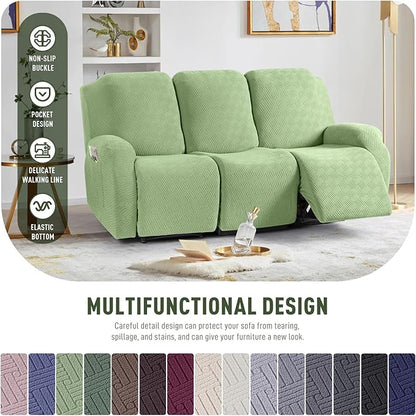 KinCam Recliner Covers, Stretch Reclining Chair Covers, Recliner Sofa Slipcovers Stripe Jacquard Recliner Couch Covers Furniture Protector Covers for Pet Kid (3 Seater, Light Green)