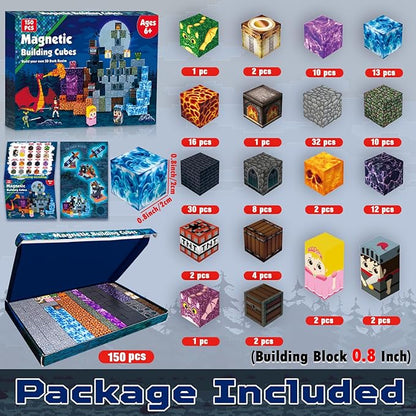 Goody King 150 PCS Magnetic Building Blocks Montessori Magnetic Toys, Build Magnetic Dark Castle Set, STEM Toddler Sensory Building Blocks for Toddler Boys Girls 3 4 5 6 7 8 9 10th Birthday Gift
