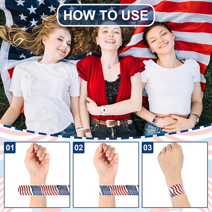 48 Pieces American Flag Slap Bracelets Bulk - 10 Assorted Designs Patriotic Snap Bands, USA Themed Party Favors for Kids and Adults, Fourth of July Accessories, Goodie Bag Fillers, Classroom Prizes