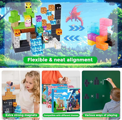 150PCS Magnetic Blocks - Magnet Building Blocks, Stacking Magents Cubes Toys Forest Dark Castle Set, STEM Montessori Sensory Toys for Kids Boys and Girls Ages 3 4 5 6 7 8 9 10 Easter Birthday Gifts