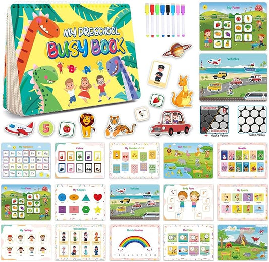 Proschool Learning Toys for Kid - Educational Busy Book Activities, Montessori Toys Activity Book,Sensory Toy,Toddler Quiet Books,Toddler Girl&Boy Toys for Age 3 4 5 Year Old Tracing Coloring Book