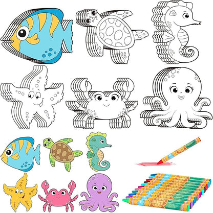 30 Sets Ocean Animals Crafts for Kids Color Your Own Under The Sea Magnets Kit DIY Coloring Sea Animals Magnet Craft Ornaments for School Classroom Home Activities Summer Animals Art Party Favors