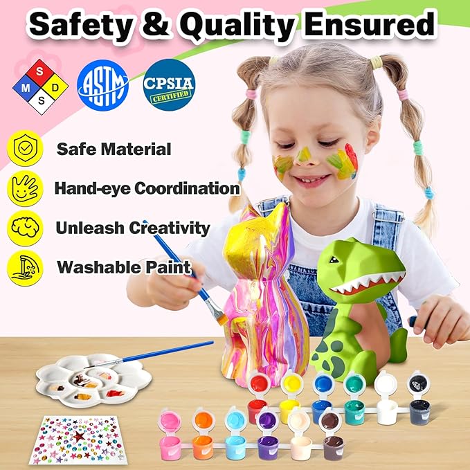 FUNZBO 2Pcs Paint Your Own Dinosaur & Cat Lamp Kit - Arts and Crafts for Kids Teens Adults, Art Supplies Painting Kits for Kids, Toys for Girls Boys Halloween Birthday Gift Ages 3+