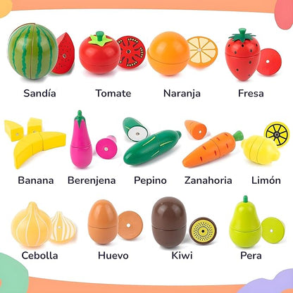 37 Pcs MINI MINDS Wooden Play Food, Shopping Bag & List. Magnetic Toddler Cutting Set, Play Food Sets for Kids Kitchen, Pretend Play Toys, Play Kitchen Toys, Montessori Toys
