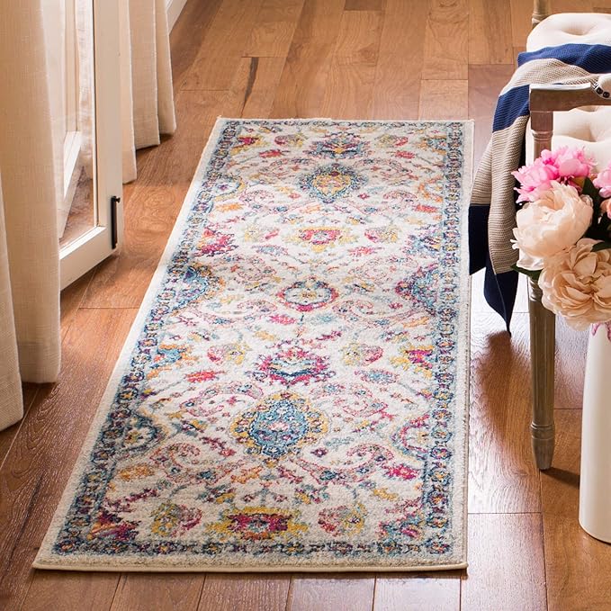 SAFAVIEH Evoke Collection 2'2" x 7' Cream / Orange EVK255B Boho Non-Shedding Living Room Entryway Foyer Hallway Bedroom Runner Rug