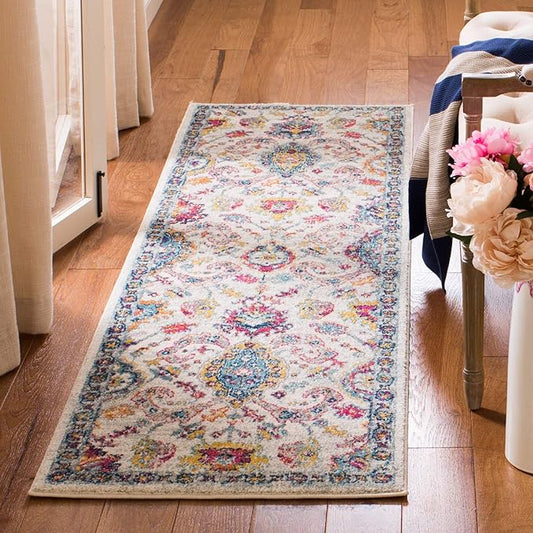 SAFAVIEH Evoke Collection 2'2" x 7' Cream / Orange EVK255B Boho Non-Shedding Living Room Entryway Foyer Hallway Bedroom Runner Rug