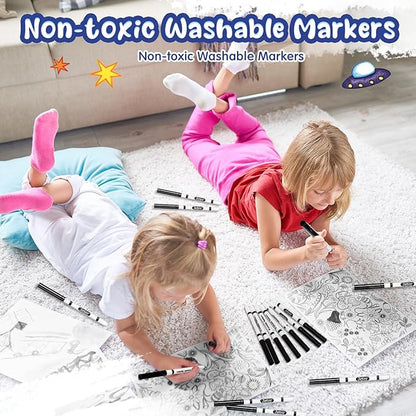 Janlaugh 48 Pcs Line Washable Markers Bulk Black Fine Tip Markers Set Thin Coloring Mark pens for Kids Black Tips Mark pen for Art School Supplies, Back to School Supplies, Ages 6+